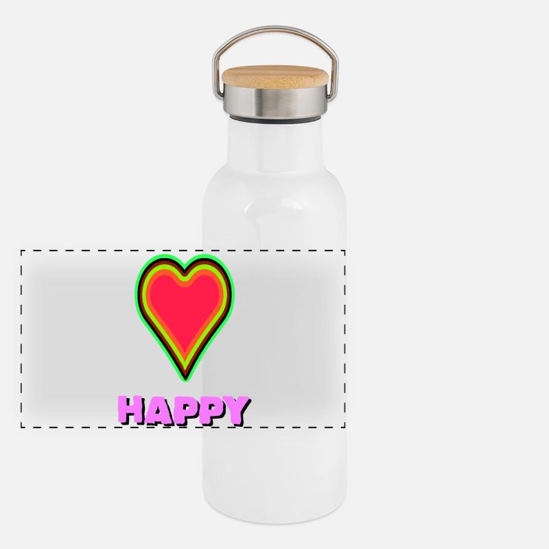 Leuchtendes Herz mit Glückssymbolik Panorama Thermosflasche mit Bambusdeckel