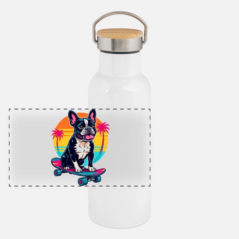 Bouledogue patineur Gourde isotherme avec bouchon en bambou