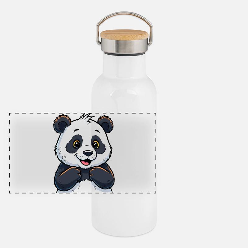 Panda mignon avec un visage heureux Gourde isotherme avec bouchon en bambou