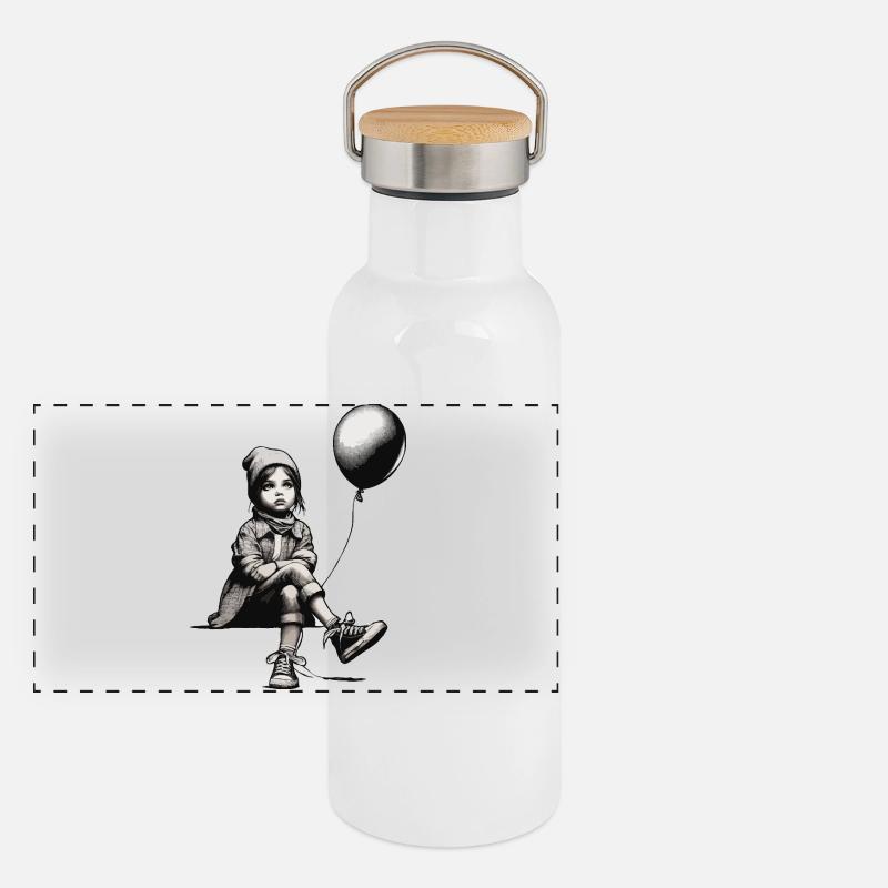 Mädchen mit Luftballon Panorama Thermosflasche mit Bambusdeckel