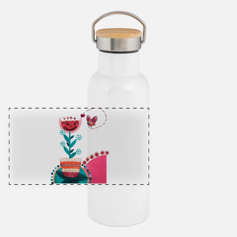 Bunter Sommer Panorama Thermosflasche mit Bambusdeckel