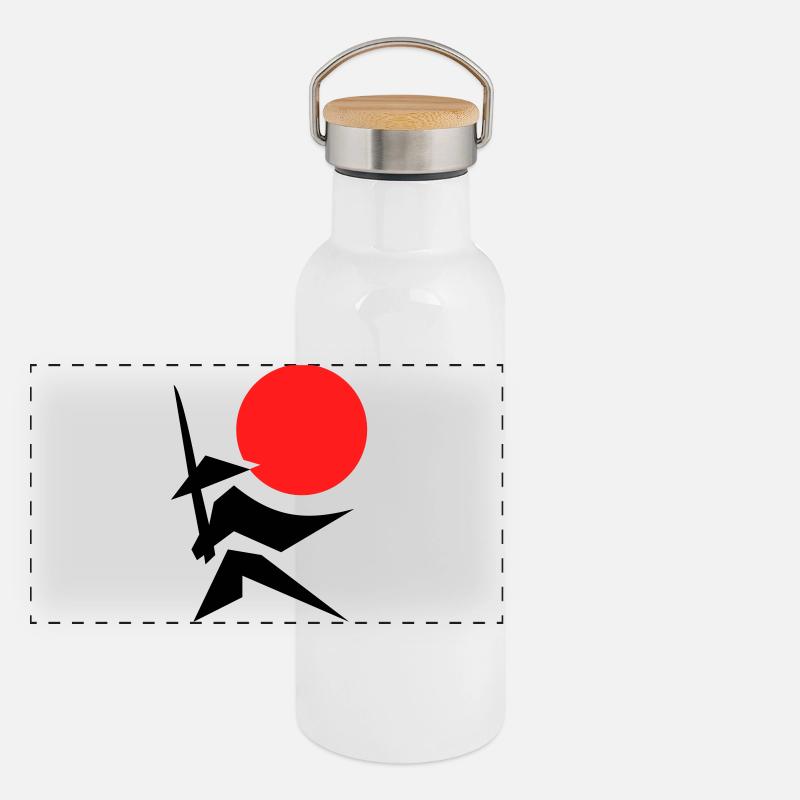 Abstraktes Bild mit Samurai Rot Schwarz Panorama Thermosflasche mit Bambusdeckel