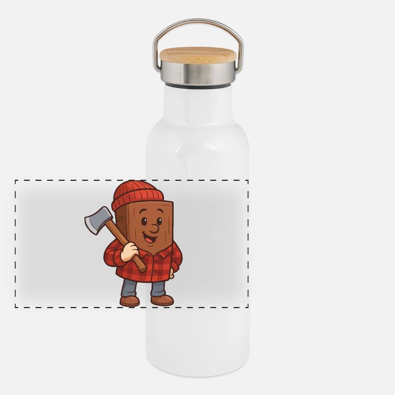 Wooden block with axe Cheerful design Panoramic Thermal Bottle with Bamboo Lid