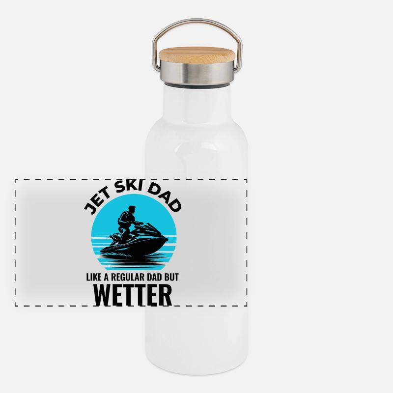 Jetski-Papa wie ein normaler Papa, nur feuchter Panorama Thermosflasche mit Bambusdeckel