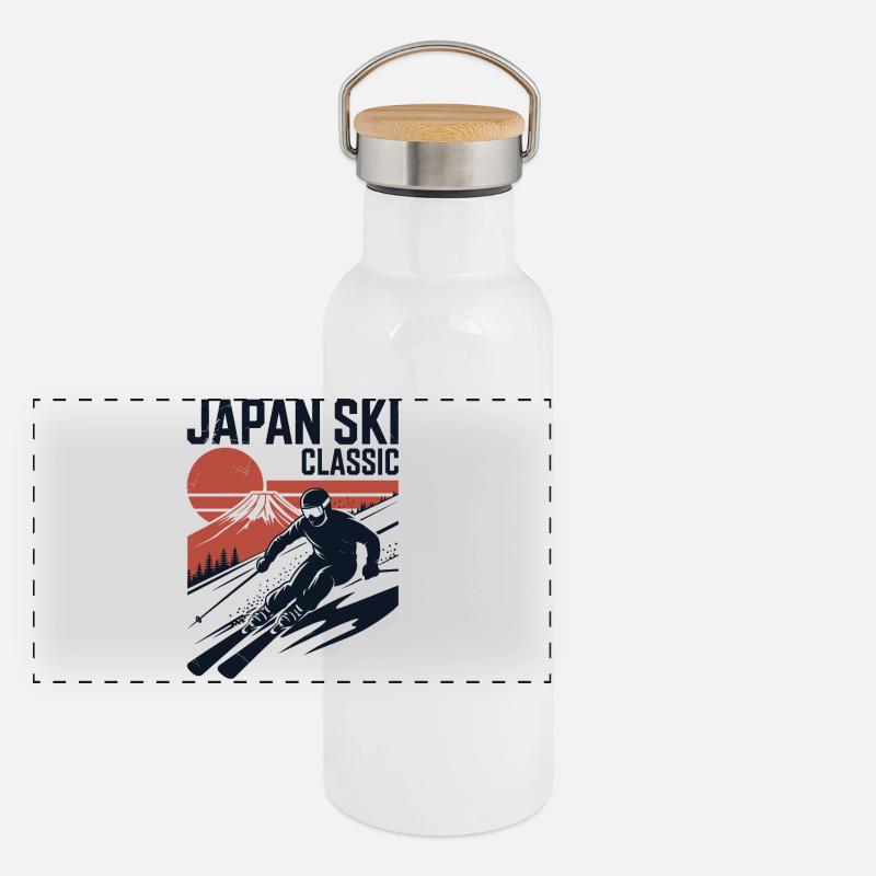 Japan Ski Classic Retro Design Panoramic Thermal Bottle with Bamboo Lid