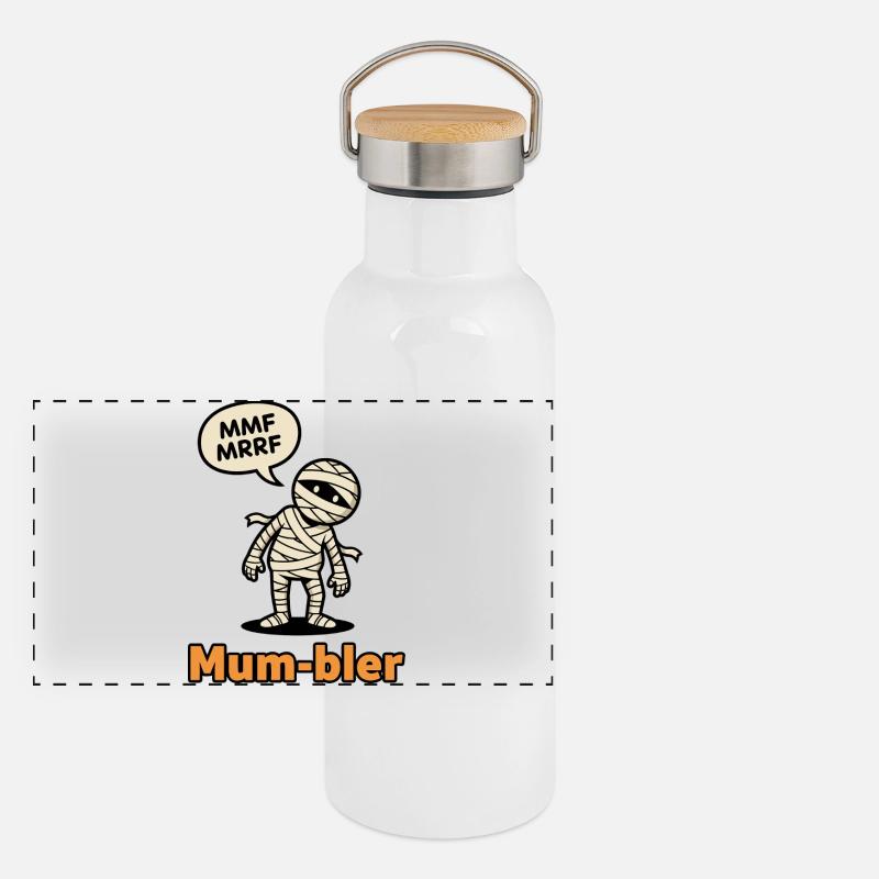Mumienfigur mit Sprechblase Panorama Thermosflasche mit Bambusdeckel