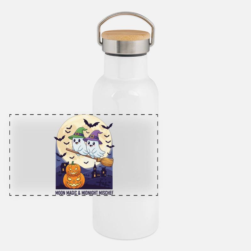 Moon Magic & Midnight Mischef Panorama Thermosflasche mit Bambusdeckel