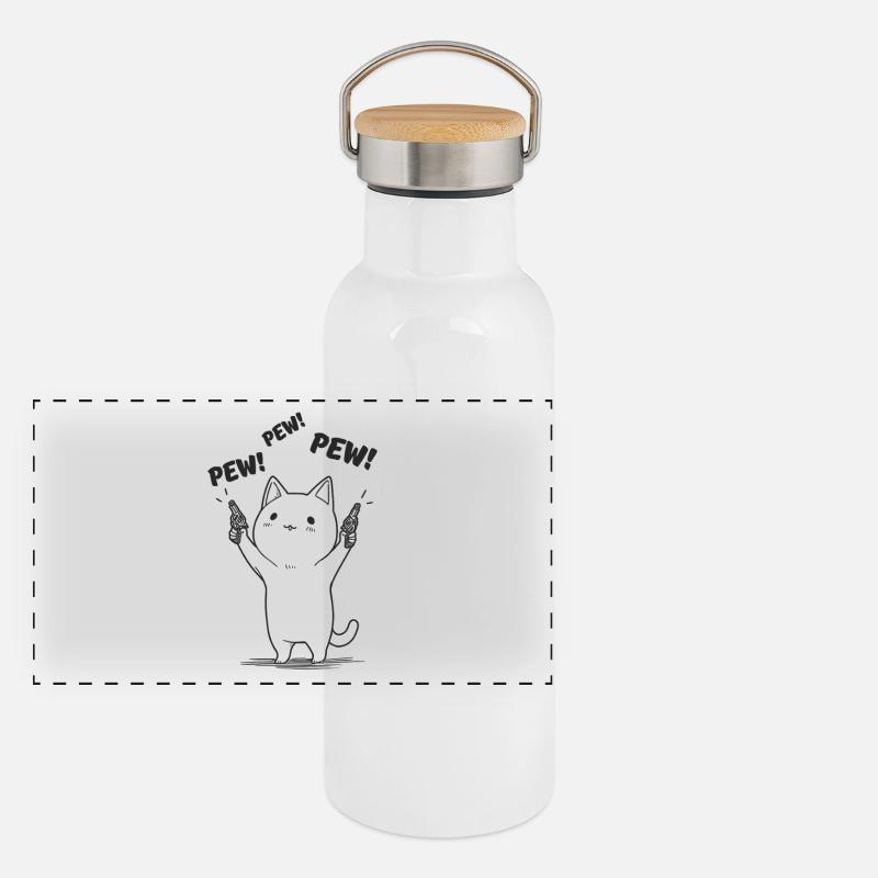 Kitten with Pew Pew Panoramic Thermal Bottle with Bamboo Lid