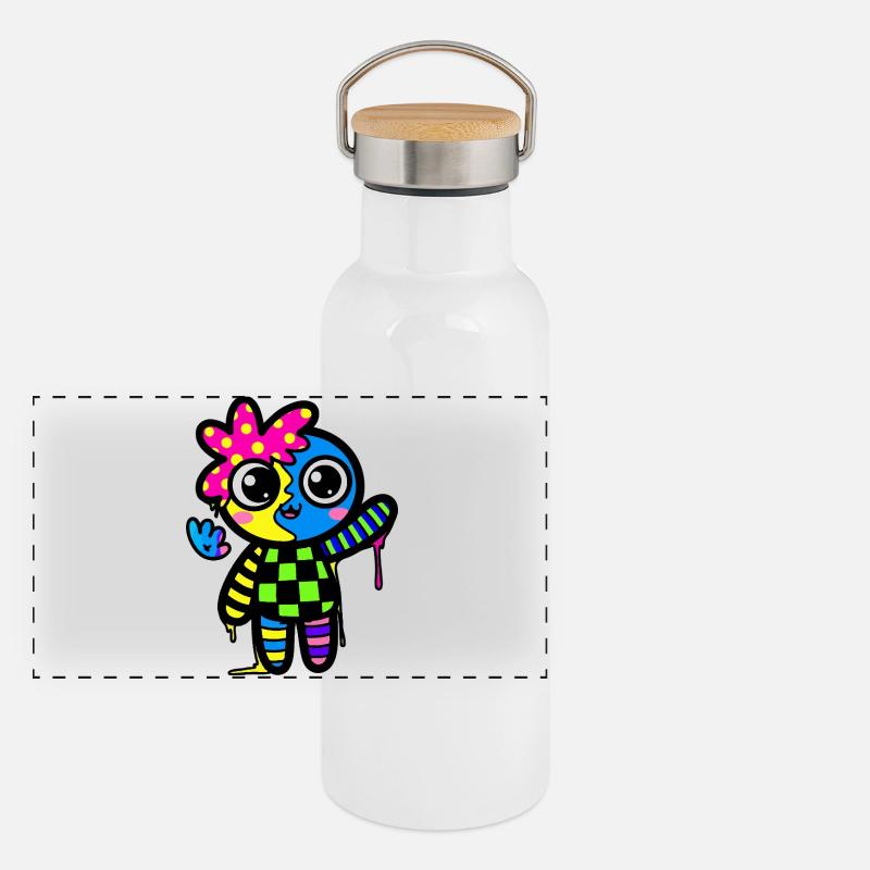 Split Face Regenbogen Pop Art Panorama Thermosflasche mit Bambusdeckel