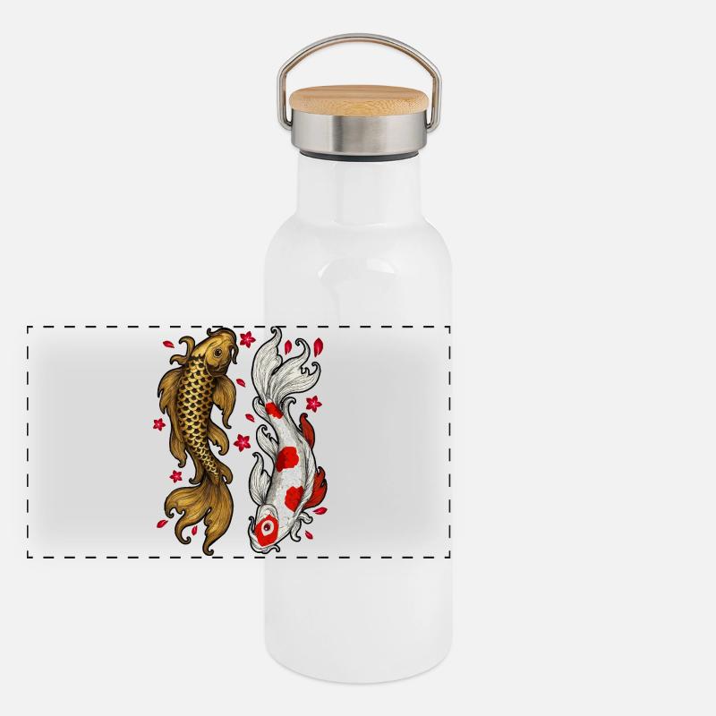Koi Fish Drawing | Love and Harmony Panoramic Thermal Bottle with Bamboo Lid