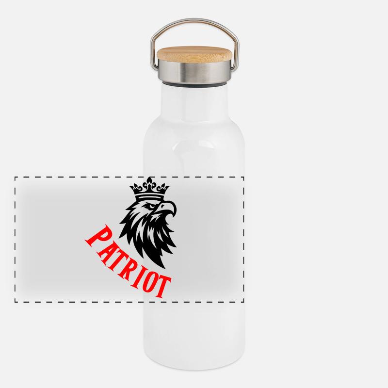 Patriotic Curved Red Typography - Panoramic Thermal Bottle with Bamboo Lid - white