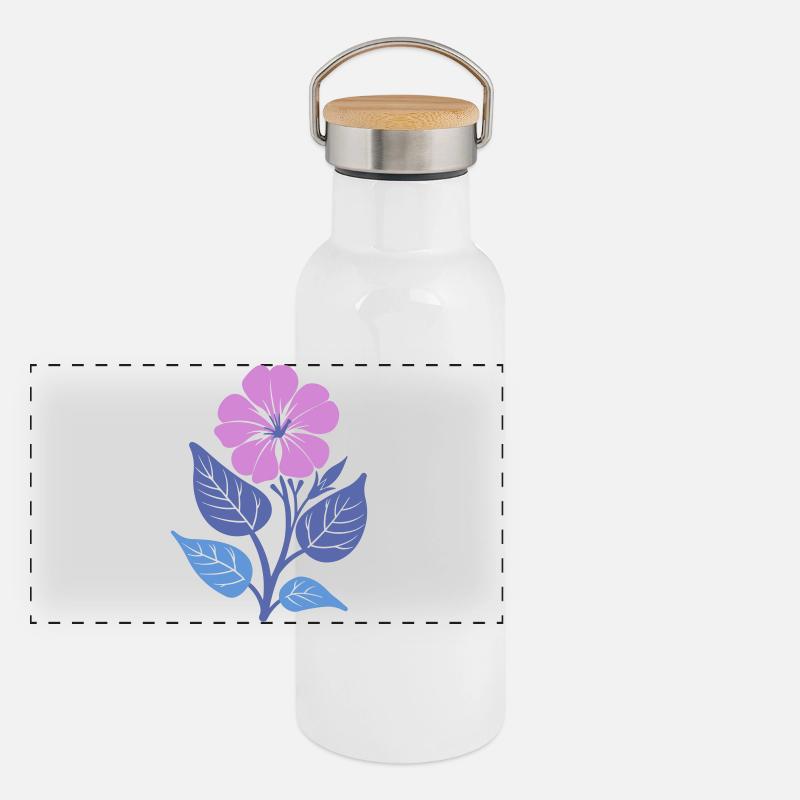 Fleur violette aux feuilles bleues Gourde isotherme avec bouchon en bambou