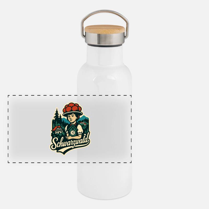 Schwarzwald Heimat Illustration mit Bollenht Panorama Thermosflasche mit Bambusdeckel