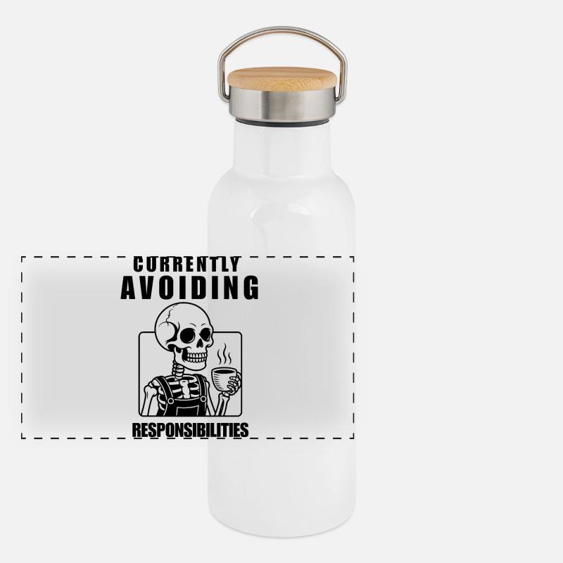 Currently Avoiding Responsibilities Skeleton Panorama Thermosflasche mit Bambusdeckel