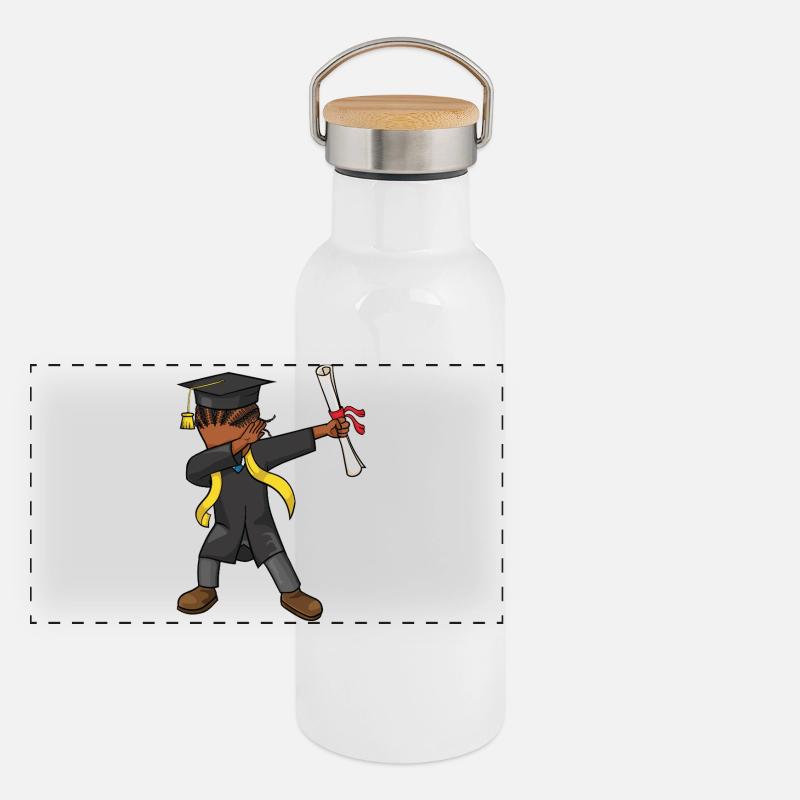 Absolventen der Afro Dabbing Kid Abschlussklasse 2026 Panorama Thermosflasche mit Bambusdeckel