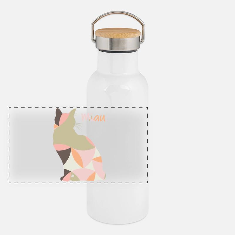 Meow - Cat - Abstract Panoramic Thermal Bottle with Bamboo Lid