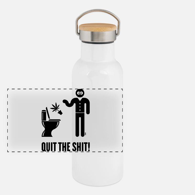 Quit The Shit! (Cannabis / Marihuana / Hanf / B) Panorama Thermosflasche mit Bambusdeckel