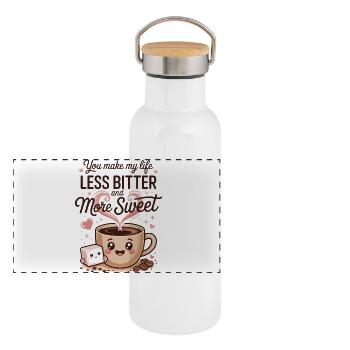 You Make My Life Less Bitter - friendship quote - Panoramic Thermal Bottle with Bamboo Lid - white - Front
