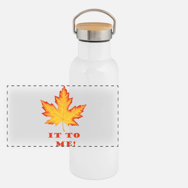 Leaf It to Me – Orange-Rotes Ahornblatt Design Panorama Thermosflasche mit Bambusdeckel