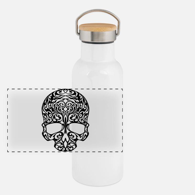 skull tribal Gourde isotherme avec bouchon en bambou