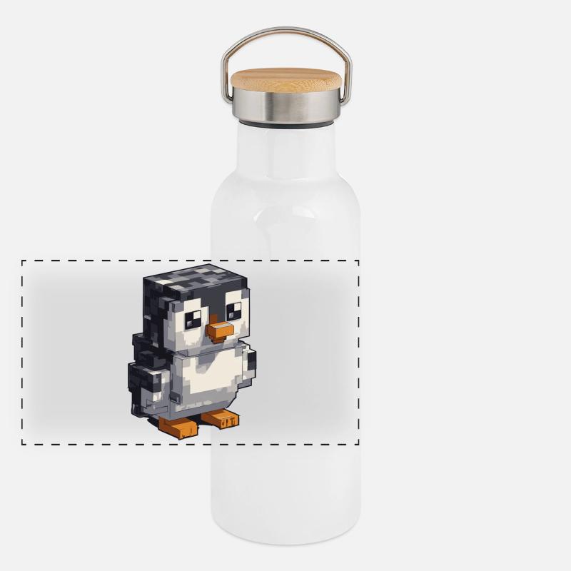 Niedlicher Pixel-Pinguin Panorama Thermosflasche mit Bambusdeckel