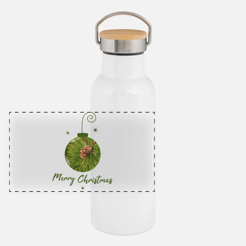 Grüne Weihnachtskugel mit Tannenzapfen Panorama Thermosflasche mit Bambusdeckel