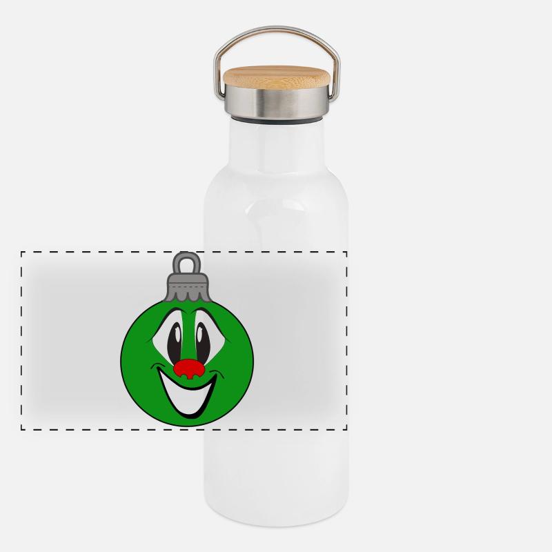 Grüne Weihnachtsbaumkugel mit Lächeln Panorama Thermosflasche mit Bambusdeckel