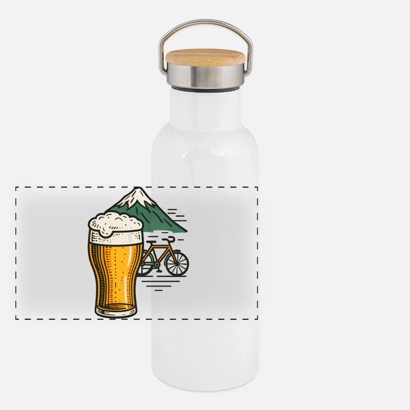 Berg Bier Radfahrt Panorama Thermosflasche mit Bambusdeckel