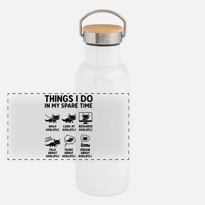 Lustiger Axolotl Hobby Spruch Freizeit Panorama Thermosflasche mit Bambusdeckel