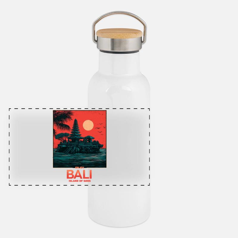 Île des Dieux de Bali - Gourde isotherme avec bouchon en bambou - blanc