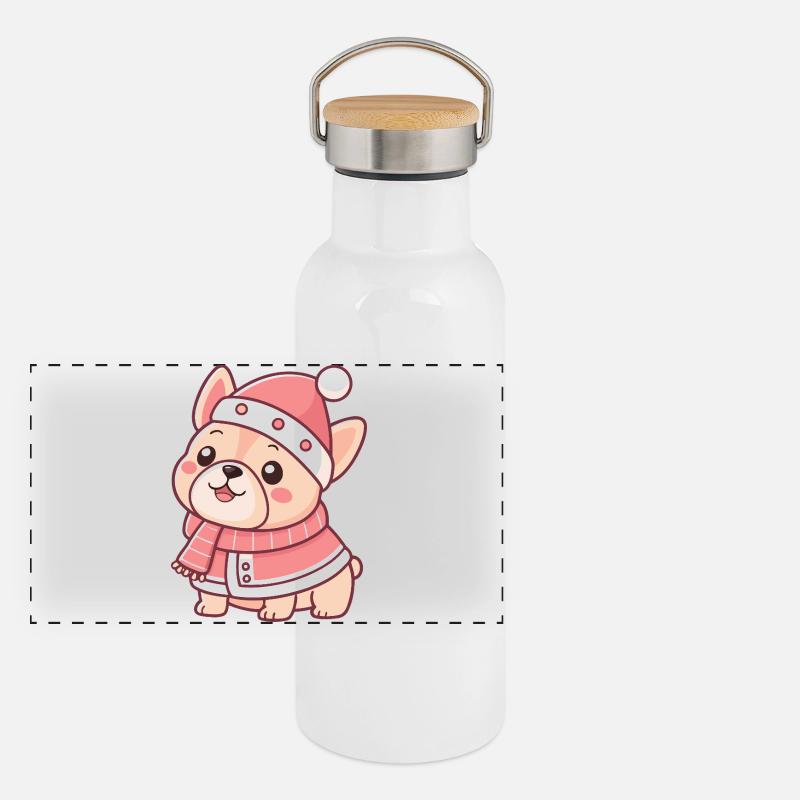 Rosa Welpen-Winter-Chic Panorama Thermosflasche mit Bambusdeckel