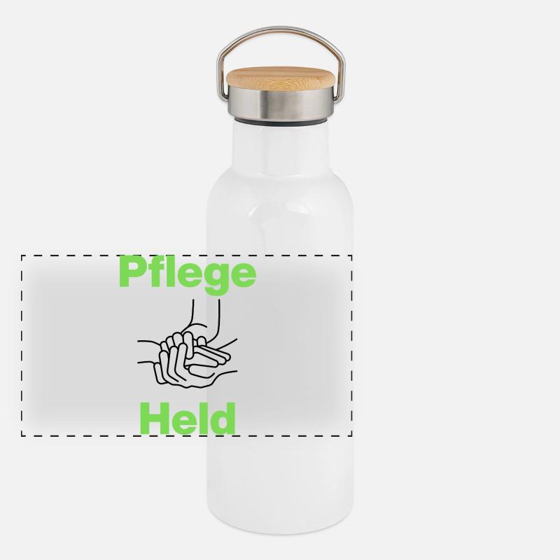 Pflegeheld, Hände, mit Herz, Pfleger, Pflegerin Panorama Thermosflasche mit Bambusdeckel