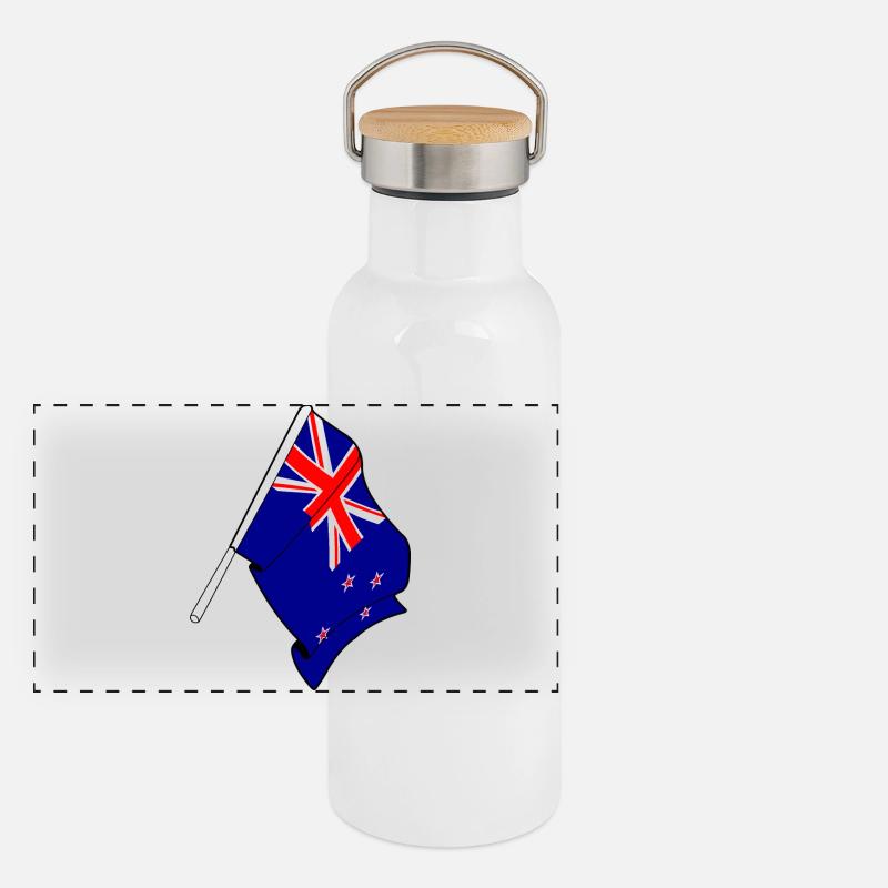 Neuseeländische Flagge Panorama Thermosflasche mit Bambusdeckel
