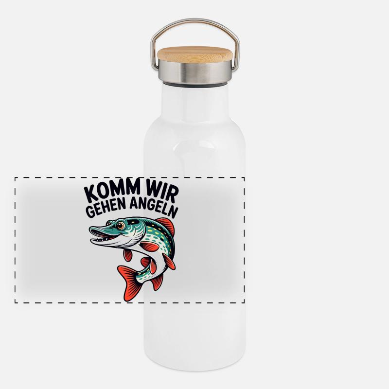 Come on, let's go fishing, pike Panoramic Thermal Bottle with Bamboo Lid