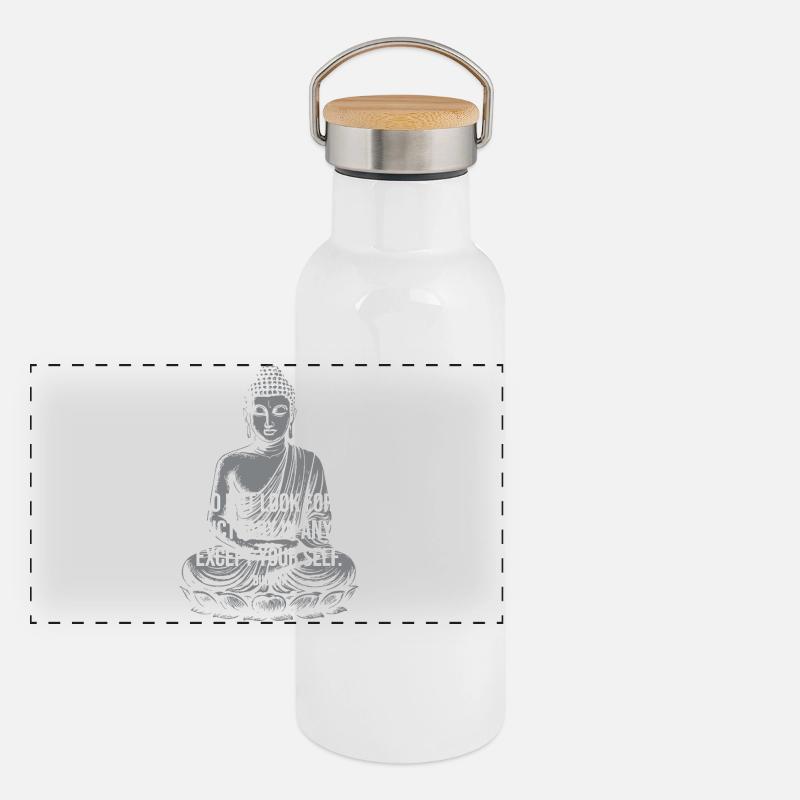 Self Sanctuary Buddha Quote Design Panoramic Thermal Bottle with Bamboo Lid
