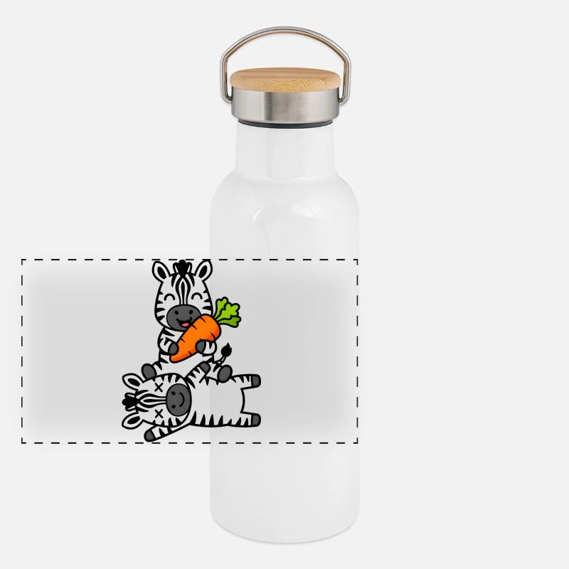 Süße Zebra-Freunde mit Karottenspaß Panorama Thermosflasche mit Bambusdeckel