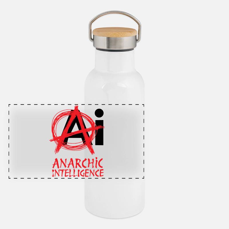 ANARCHIC INTELLIGENCE - let's talk - Panoramic Thermal Bottle with Bamboo Lid - white