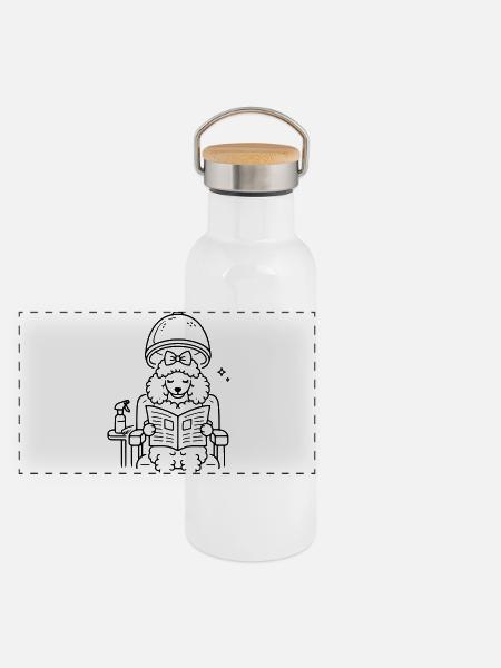 Pudel beim Frisör - Panorama Thermosflasche mit Bambusdeckel - Weiß - Vorne