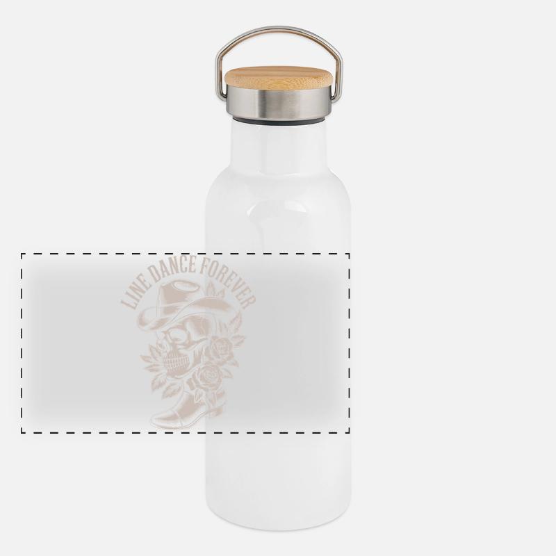 Line Dance Schädel mit Hut Rosen Panorama Thermosflasche mit Bambusdeckel