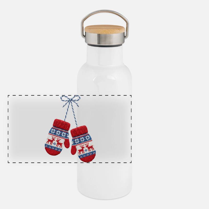 Moufles de Noël brodée (imprimé) Gourde isotherme avec bouchon en bambou