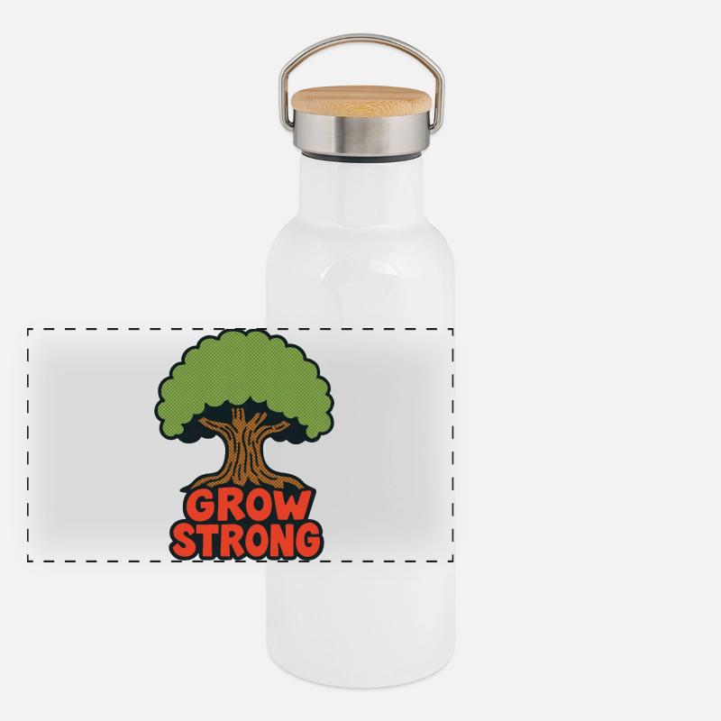 Grow Strong Tree Retro-Logo Panorama Thermosflasche mit Bambusdeckel