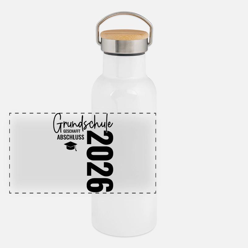Fin de diplôme 2026 : école primaire terminée ! Gourde isotherme avec bouchon en bambou