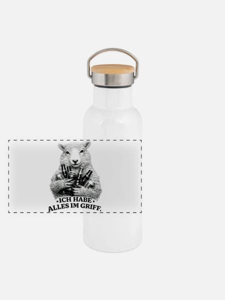 Schaf mit Bierdosen Spruch - Panorama Thermosflasche mit Bambusdeckel - Weiß