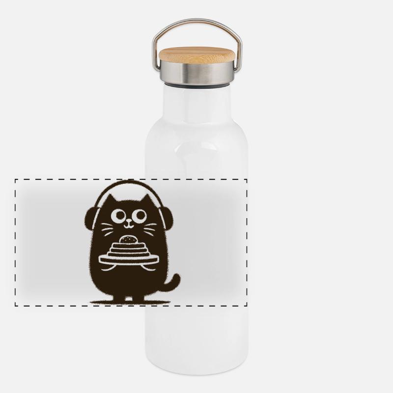 KatzenDJ mit Pfannkuchen Panorama Thermosflasche mit Bambusdeckel