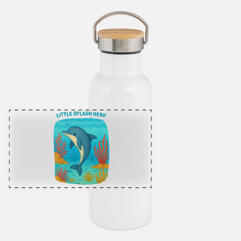 Spritzender Delfin-Held Panorama Thermosflasche mit Bambusdeckel
