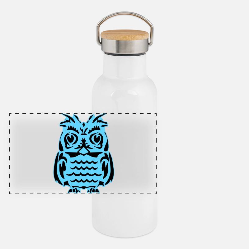 Hibou abstrait bleu clair Gourde isotherme avec bouchon en bambou
