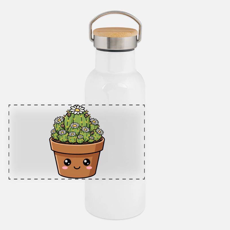 Kawaii Daisy Cactus Pot Gourde isotherme avec bouchon en bambou