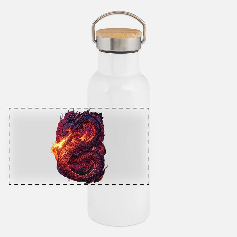 Feuriger Drachensturm Panorama Thermosflasche mit Bambusdeckel