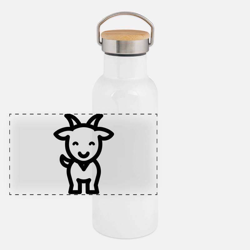 Ziege Panorama Thermosflasche mit Bambusdeckel