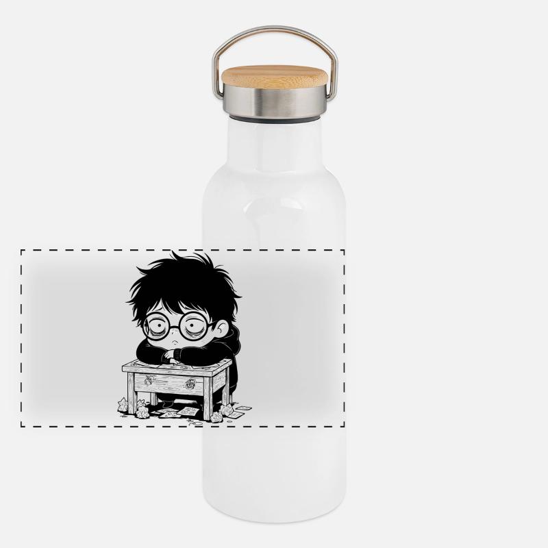 Studentischer Burnout-Büro – leerer Blick Panorama Thermosflasche mit Bambusdeckel